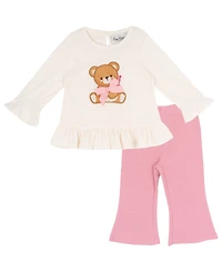 Rare Editions Baby Girls' Graphic Bear Top and Pants, 2-Piece Set