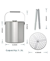 Piscifun Stainless Steel Double Wall Insulated Ice Bucket with Strainer Tongs Lid for Parties Home Bar