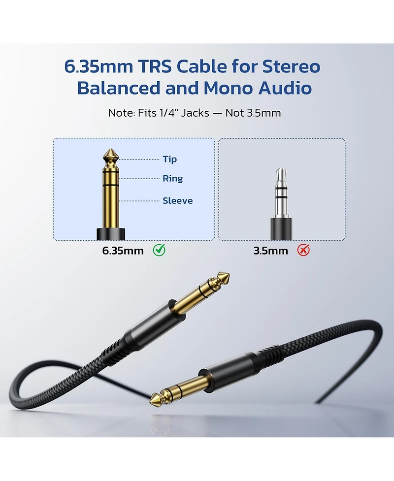 Double Braided Nylon Guitar Cable Gold Plated Connectors Balanced Audio Cord