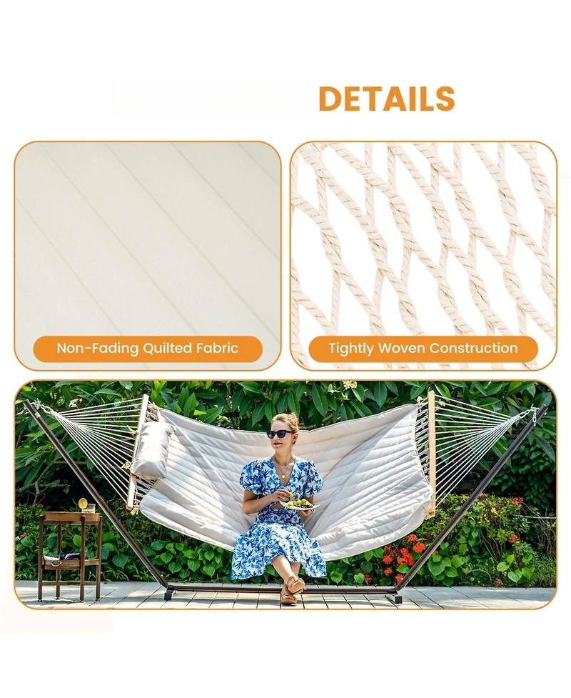 Piscifun Two Person Rope Hammock With Detachable Pad Spreader Bar Tree Straps Carabiners 450 Lbs Max Weight