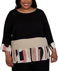 Alfred Dunner Plus Travel Advisory Spliced Patchwork Woven Top