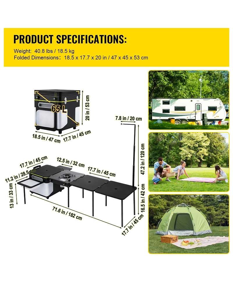 Sevorley All-in-One Mobile Outdoor Kitchen with Wheels, Windproof Stove and Folding Tables