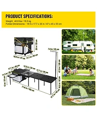Sevorley All-in-One Mobile Outdoor Kitchen with Wheels, Windproof Stove and Folding Tables