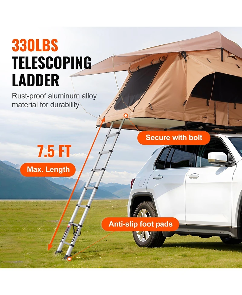 Sevorley Hard Shell Rooftop Tent for 2-3 Person, Foldable with Telescopic Ladder