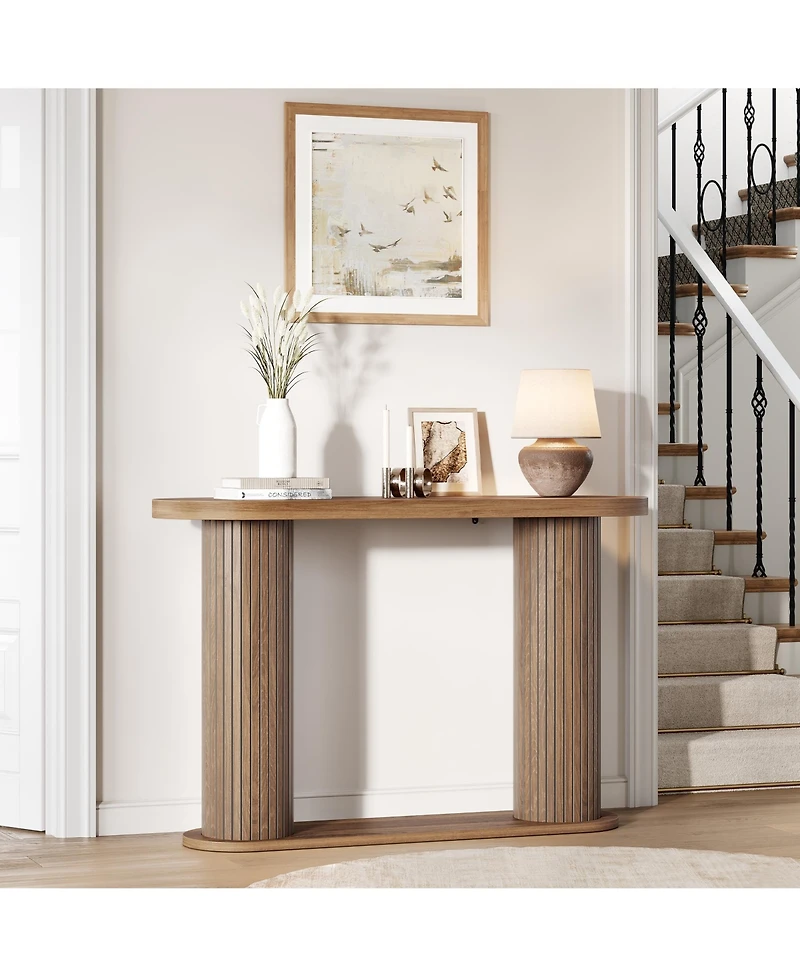 homfan Fluted Console Table – 42.5" Narrow Entryway Sofa with Storage Shelf, Elegant Wood-Look Finish, for Living Room, Hallway, Foyer