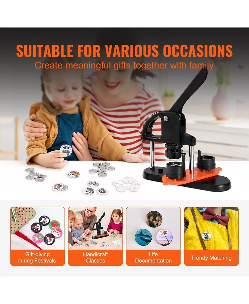 Sevorley 1.25-Inch Button Maker Machine, 32 mm Pin Press Kit with 500 Parts, Ergonomic Handle, and Magic Book