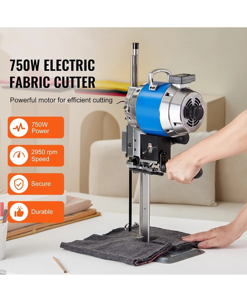 Sevorley 750W Straight Knife Fabric Cutter, Industrial Cloth Cutting Machine with Auto Blade Sharpener