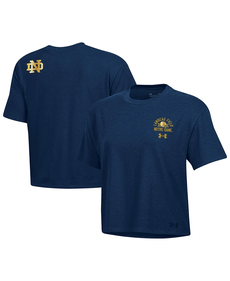 Under Armour Women's Navy Notre Dame Fighting Irish 2026 Shamrock Series Essentials Icon Ultra-Soft Tri-Blend Boxy Cropped T-Shirt