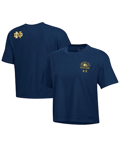 Under Armour Women's Navy Notre Dame Fighting Irish 2026 Shamrock Series Essentials Icon Ultra-Soft Tri-Blend Boxy Cropped T-Shirt