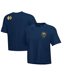 Under Armour Women's Navy Notre Dame Fighting Irish 2026 Shamrock Series Essentials Icon Ultra-Soft Tri-Blend Boxy Cropped T-Shirt