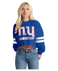Spirit Jersey Women's Royal New York Giants Oversized Cropped Stripe Long Sleeve T-Shirt