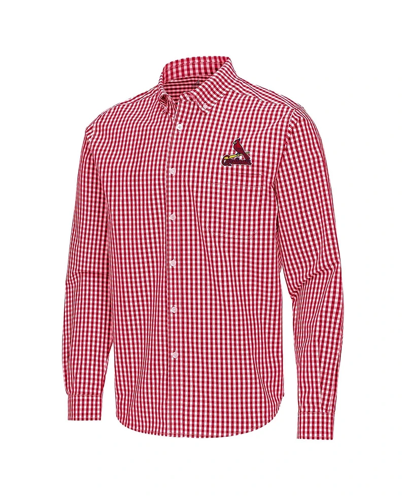 Antigua Men's Red St. Louis Cardinals Ellis Woven Tri-Blend Button-Down Shirt