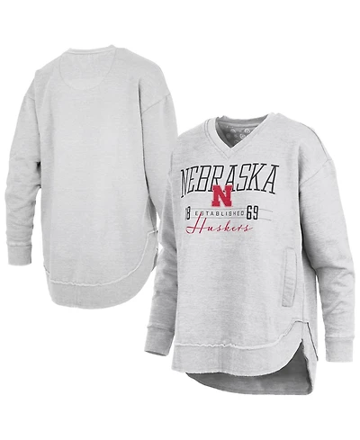 Pressbox Women's Heather Gray Nebraska Huskers Marcus East Hall Poncho V-Neck Sweatshirt