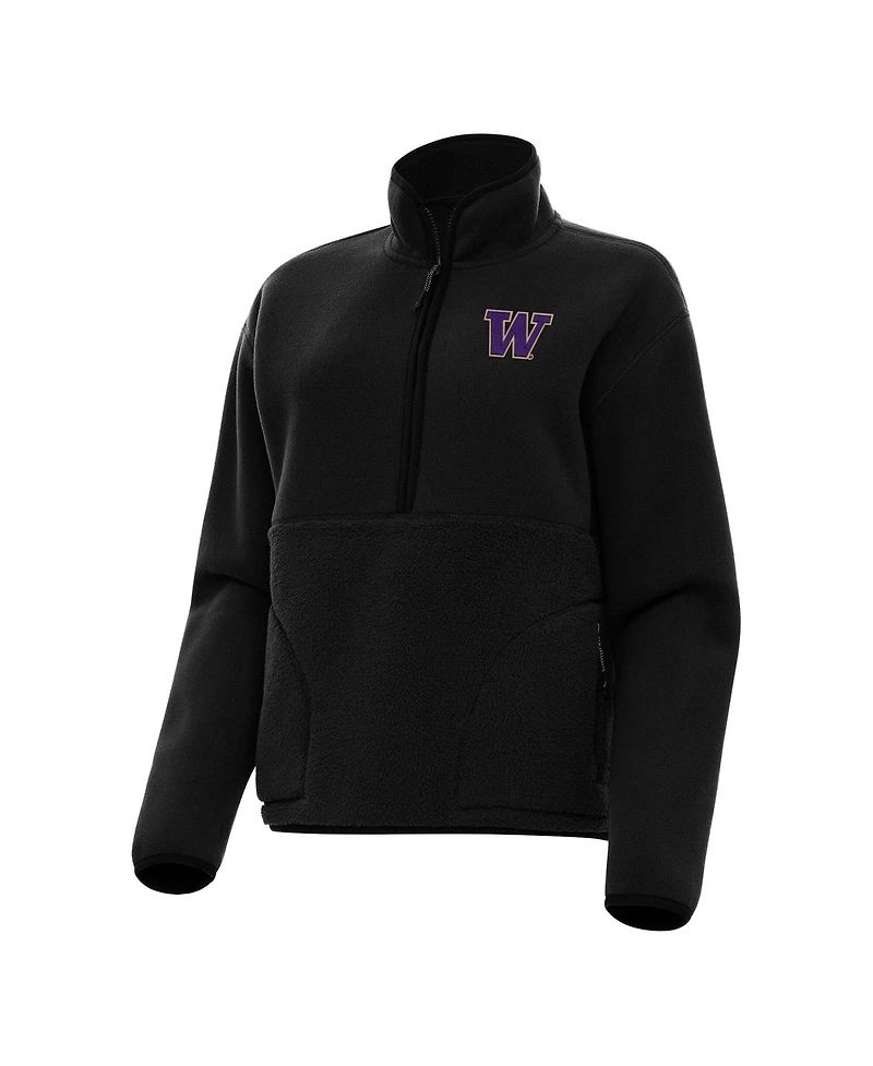 Antigua Women's Black Washington Huskies Figure Half-Zip Pullover Sweatshirt