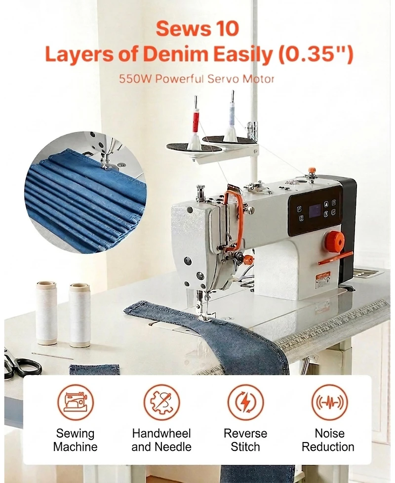 Sevorley Industrial Lockstitch Sewing Machine, 550W Servo Motor with Table Stand