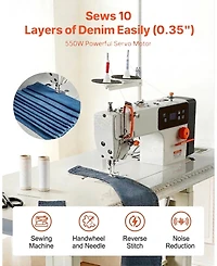 Sevorley Industrial Lockstitch Sewing Machine, 550W Servo Motor with Table Stand
