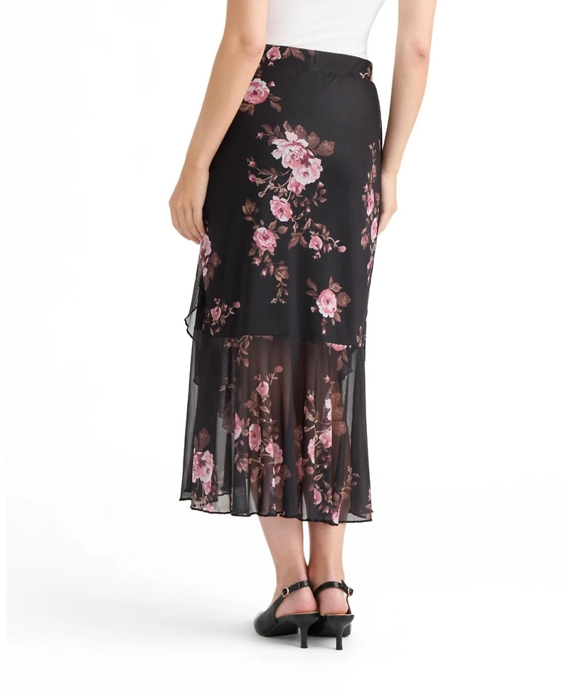 Ellen Tracy Women's Ruffle Hem Mesh Skirt