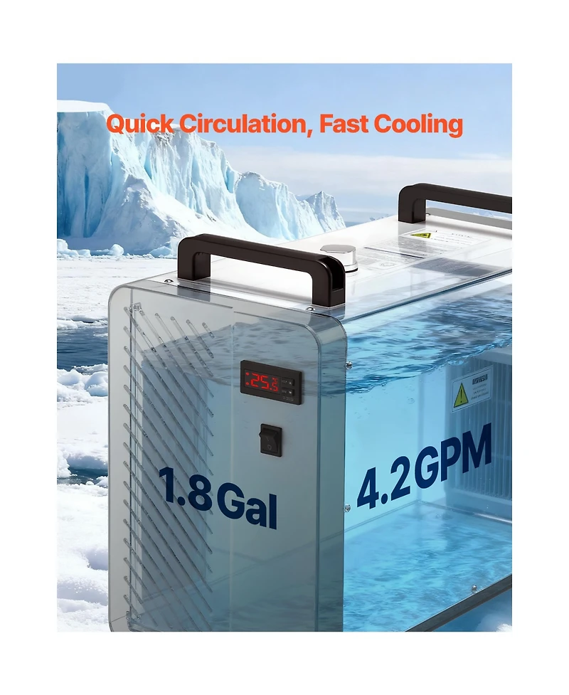 Sevorley Cw-5200DI Industrial Water Chiller with Compressor, 5460 Btu/h, 7L Tank