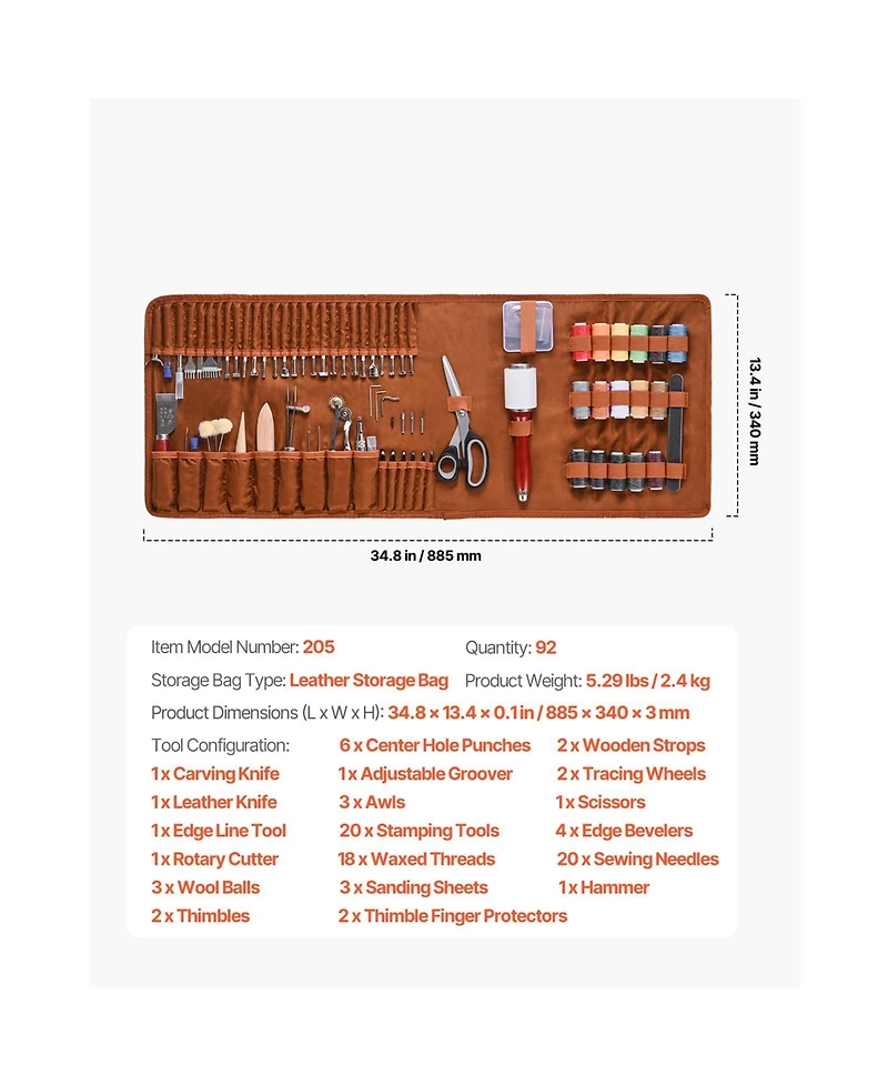 Sevorley Leather Working Tools Kit, 92-Piece Leather Craft Set with Storage Bag