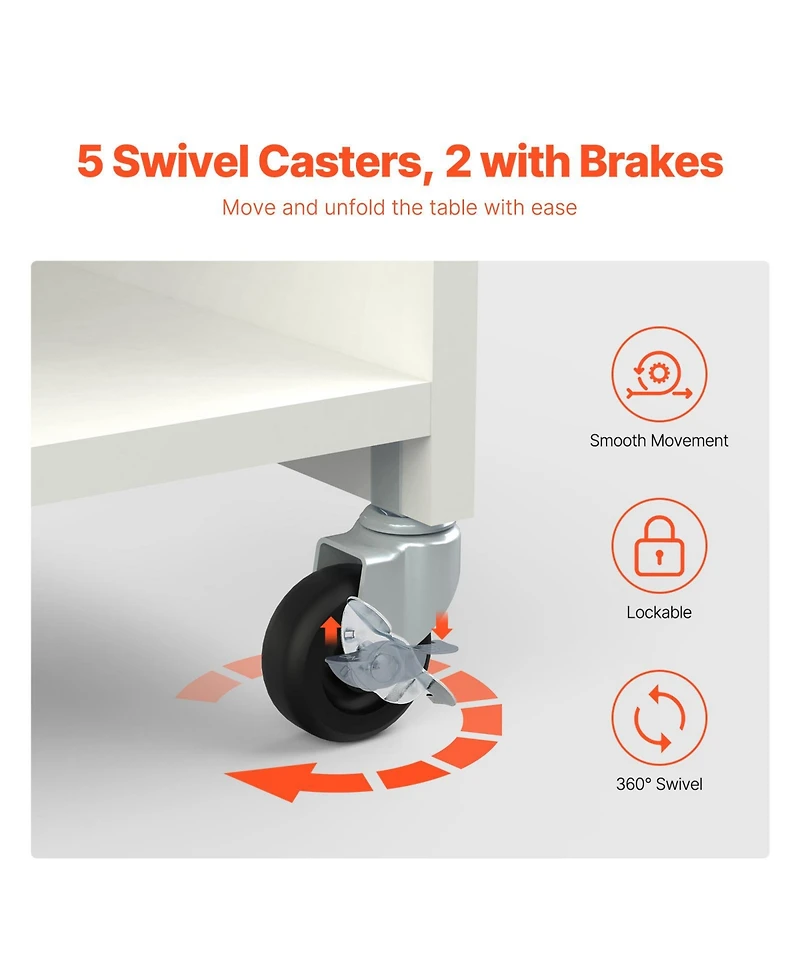 Sevorley Folding Sewing Machine Table with Storage Shelves, Wheels and Magnetic Doors