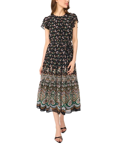 CeCe Women's Flutter-Sleeve Tie-Waist Midi Dress