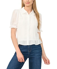 CeCe Women's Ruffle-Collar Cropped Button-Front Short-Sleeve Top