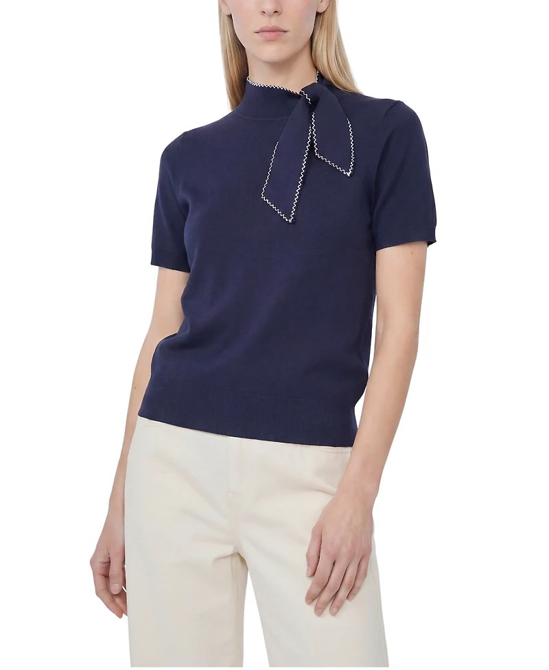 CeCe Women's Scarf Tie Mock Neck Short-Sleeve Viscose Sweater
