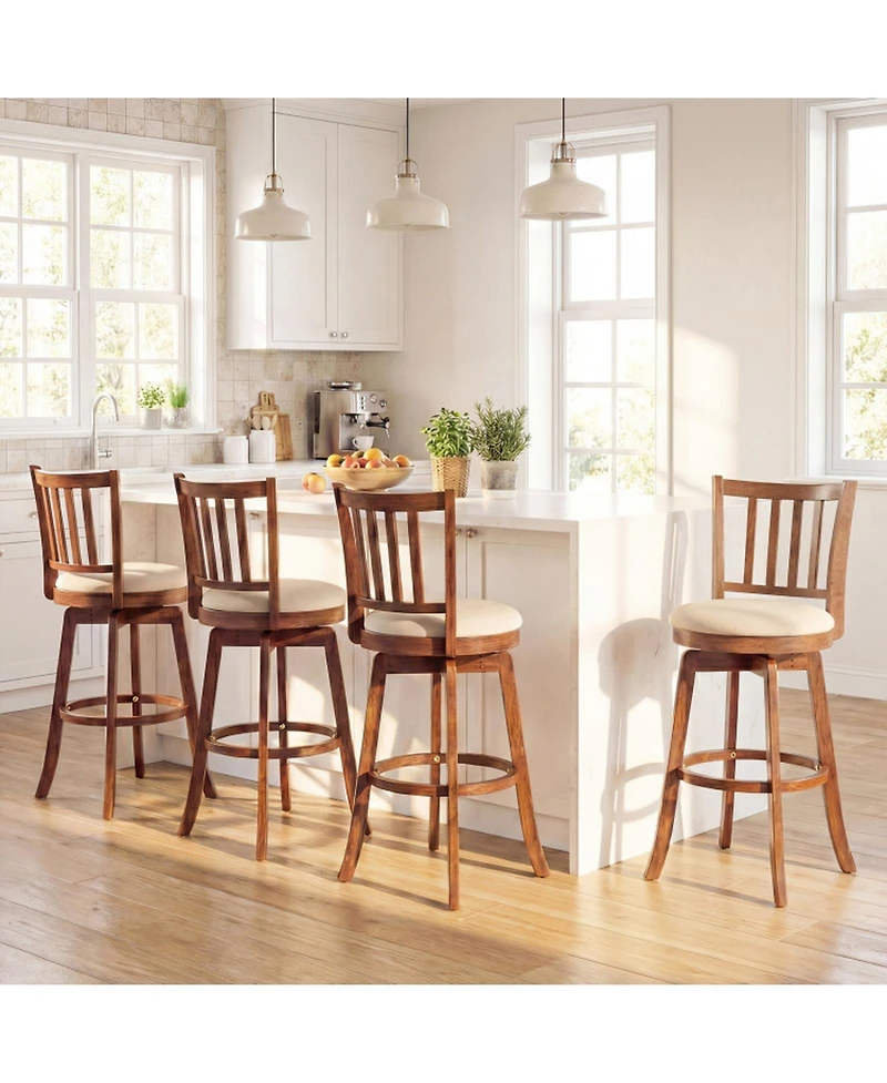 Sugift Swivel Bar Stools Set of 4 with Faux Leather Upholstered Seat