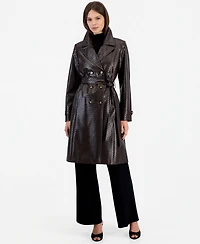 Tahari Asl Women's Faux Leather Lined Belted Trench