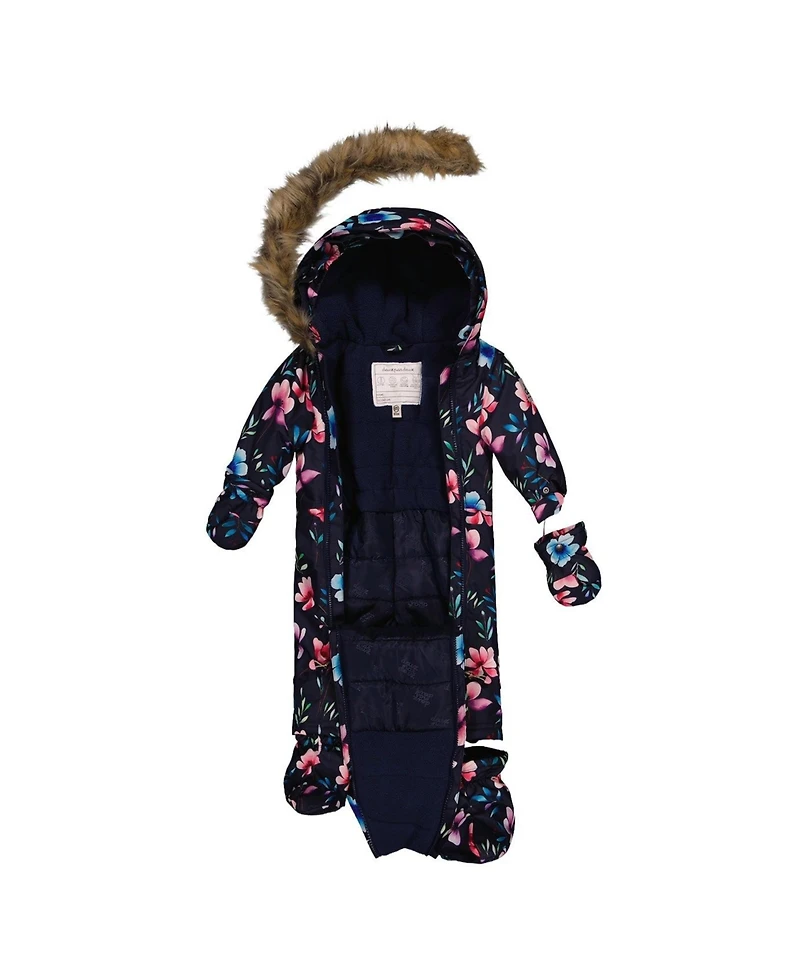 Deux par Baby Girl One Piece Snowsuit Adapted for Car Seats Floral Print