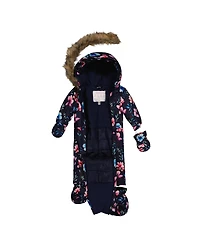 Deux par Baby Girl One Piece Snowsuit Adapted for Car Seats Floral Print
