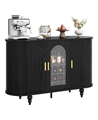 gaomon Mid-Century Bar Cabinet with Sliding Door, Detachable Wine Rack and Glass Holder