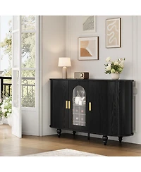 gaomon Mid-Century Bar Cabinet with Sliding Door, Detachable Wine Rack and Glass Holder