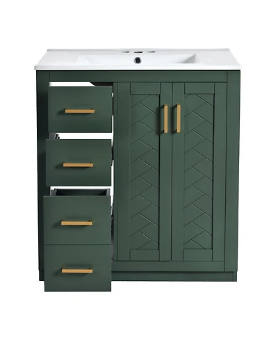 Busdays Bathroom Vanity with Ceramic Sink Combo Solid Wood Frame Freestanding Storage Cabinet with 3 Drawers and Soft Closing Doors