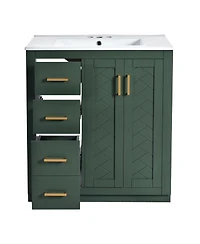 Busdays Bathroom Vanity with Ceramic Sink Combo Solid Wood Frame Freestanding Storage Cabinet with 3 Drawers and Soft Closing Doors