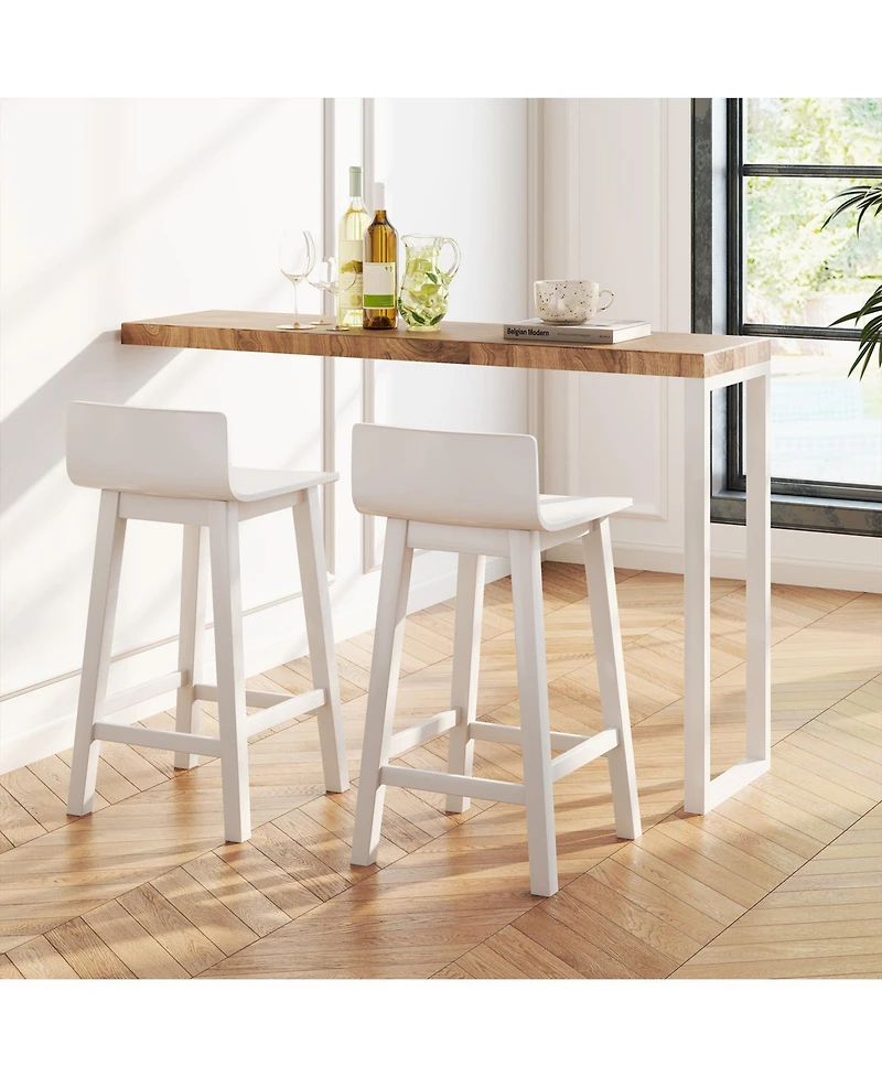 Wooden Bar Stools Set of 2 with Solid Backrest and Seat Design