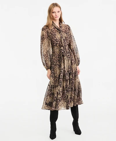 Kobi Halperin Women's Ariana Long-Sleeve Tiered Midi Chiffon Dress
