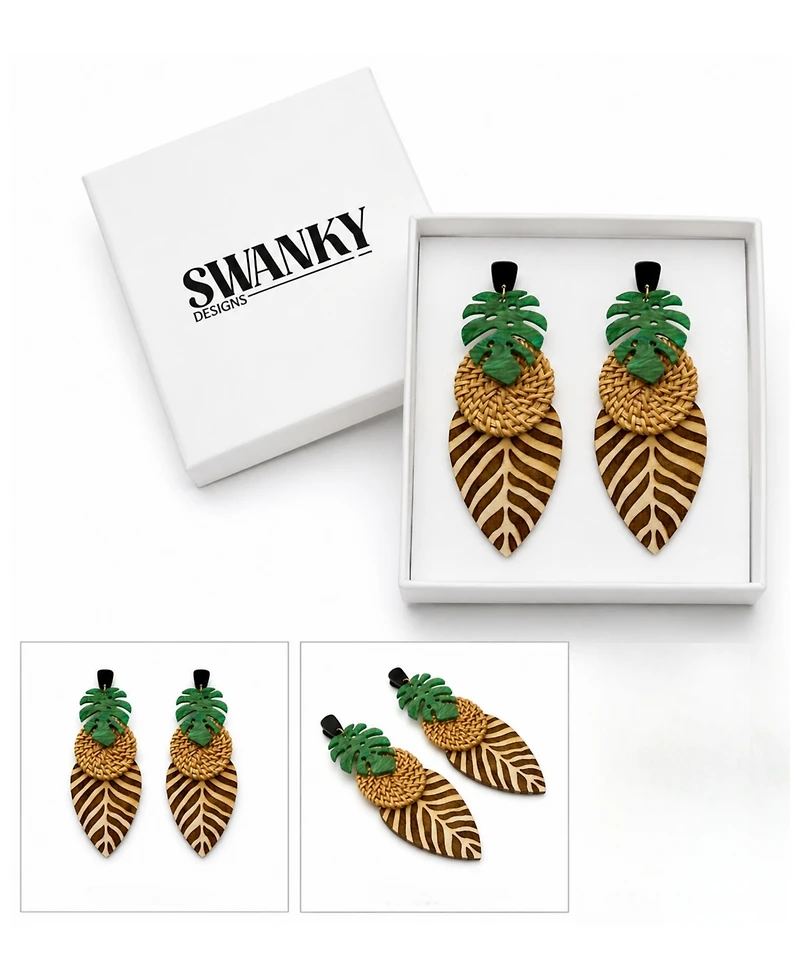 Swanky Designs Zoe Palm Stud Statement Earrings