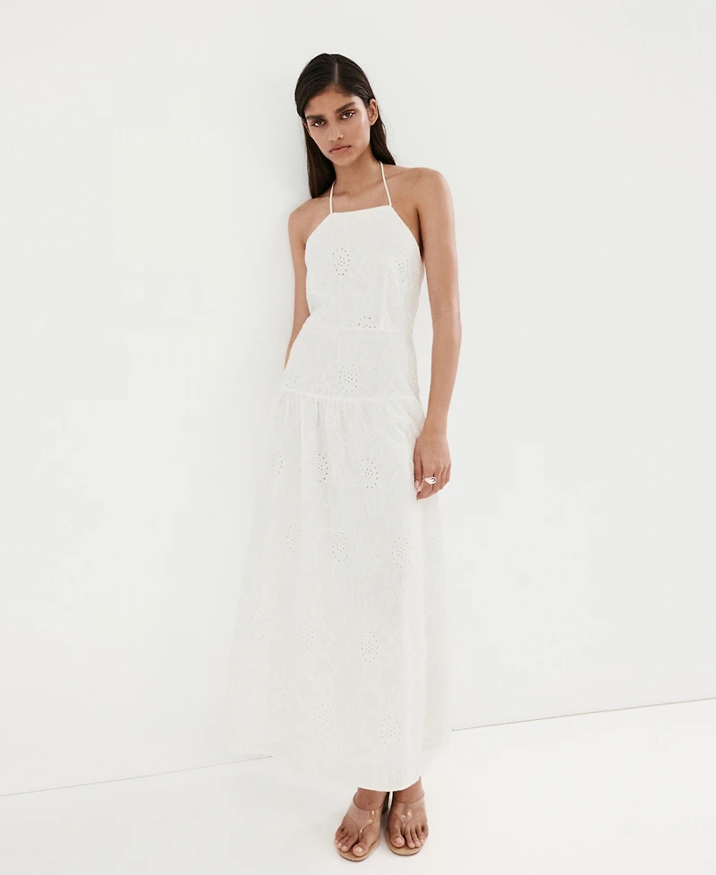 Mango Women's Openwork-Embroidery Halter A-Line Cotton Dress