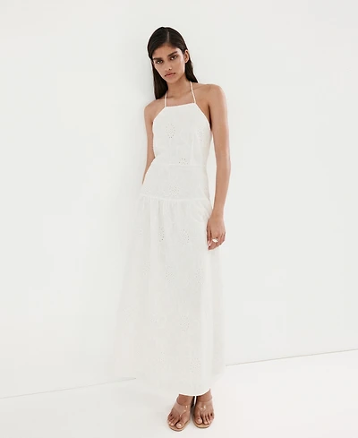 Mango Women's Openwork-Embroidery Halter A-Line Cotton Dress