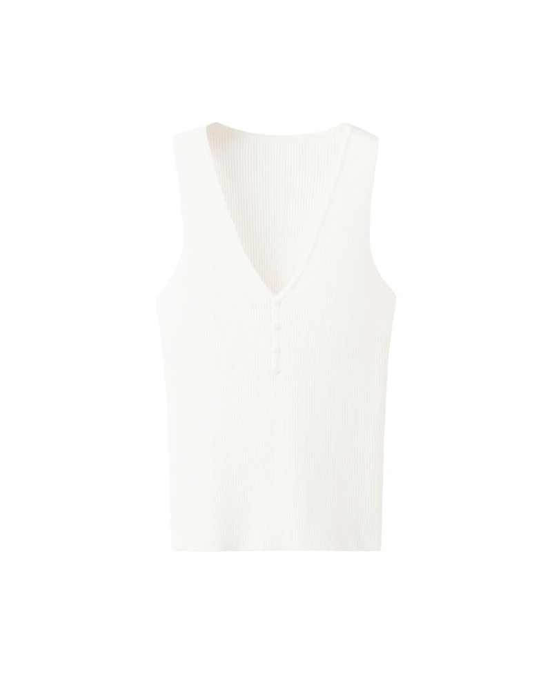 Mango Women's Buttoned Ribbed Top