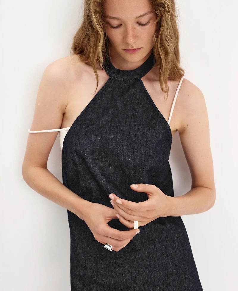 Mango Women's Halter Neck Open-Back Denim Dress