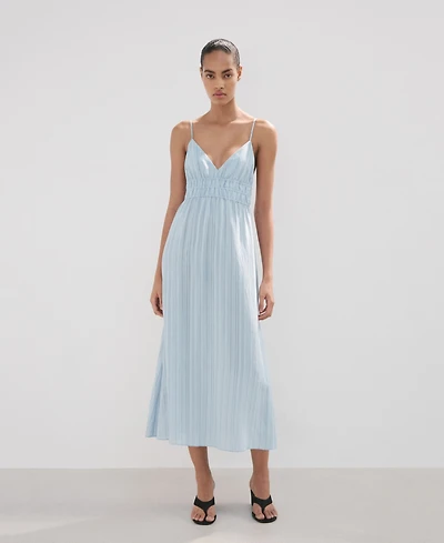 Mango Women's Striped Midi Gathered Dress