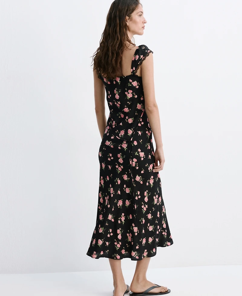 Mango Women's Short-Sleeve V-Neck Floral-Print Midi Dress