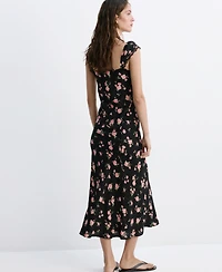 Mango Women's Short-Sleeve V-Neck Floral-Print Midi Dress