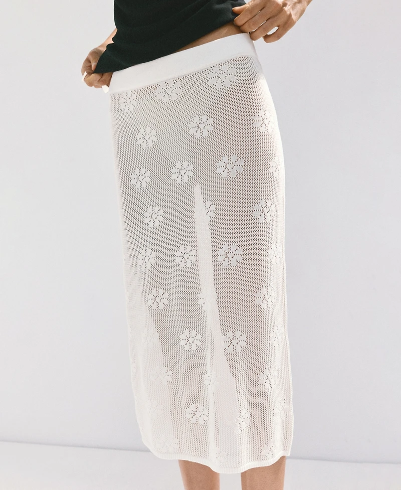 Mango Women's Floral Crochet Midi Skirt