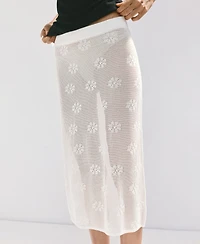 Mango Women's Floral Crochet Midi Skirt