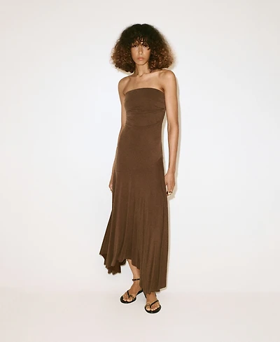 Mango Women's Asymmetric Bandeau Ruched Midi Dress