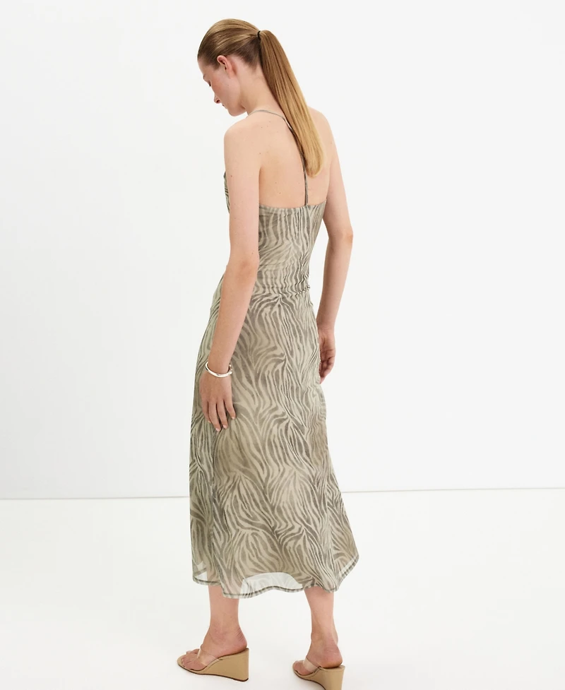 Mango Women's Draped Zebra-Print Midi Dress