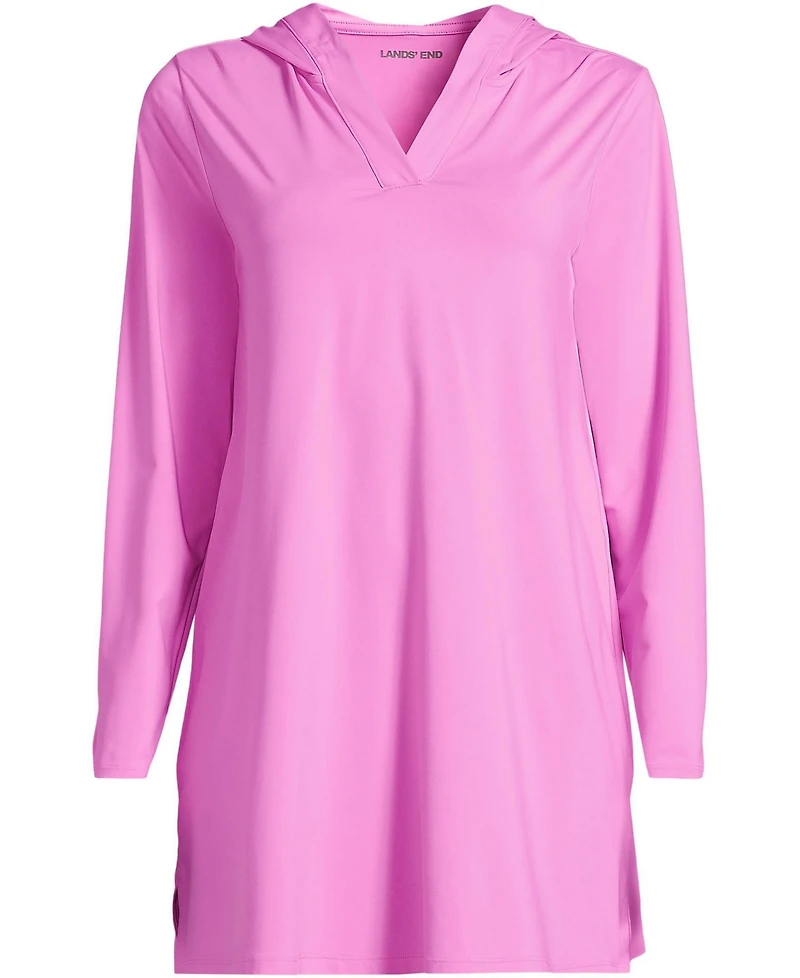 Lands' End Plus SunShade Upf 50 Hooded Mini Swim Cover-Up Dress
